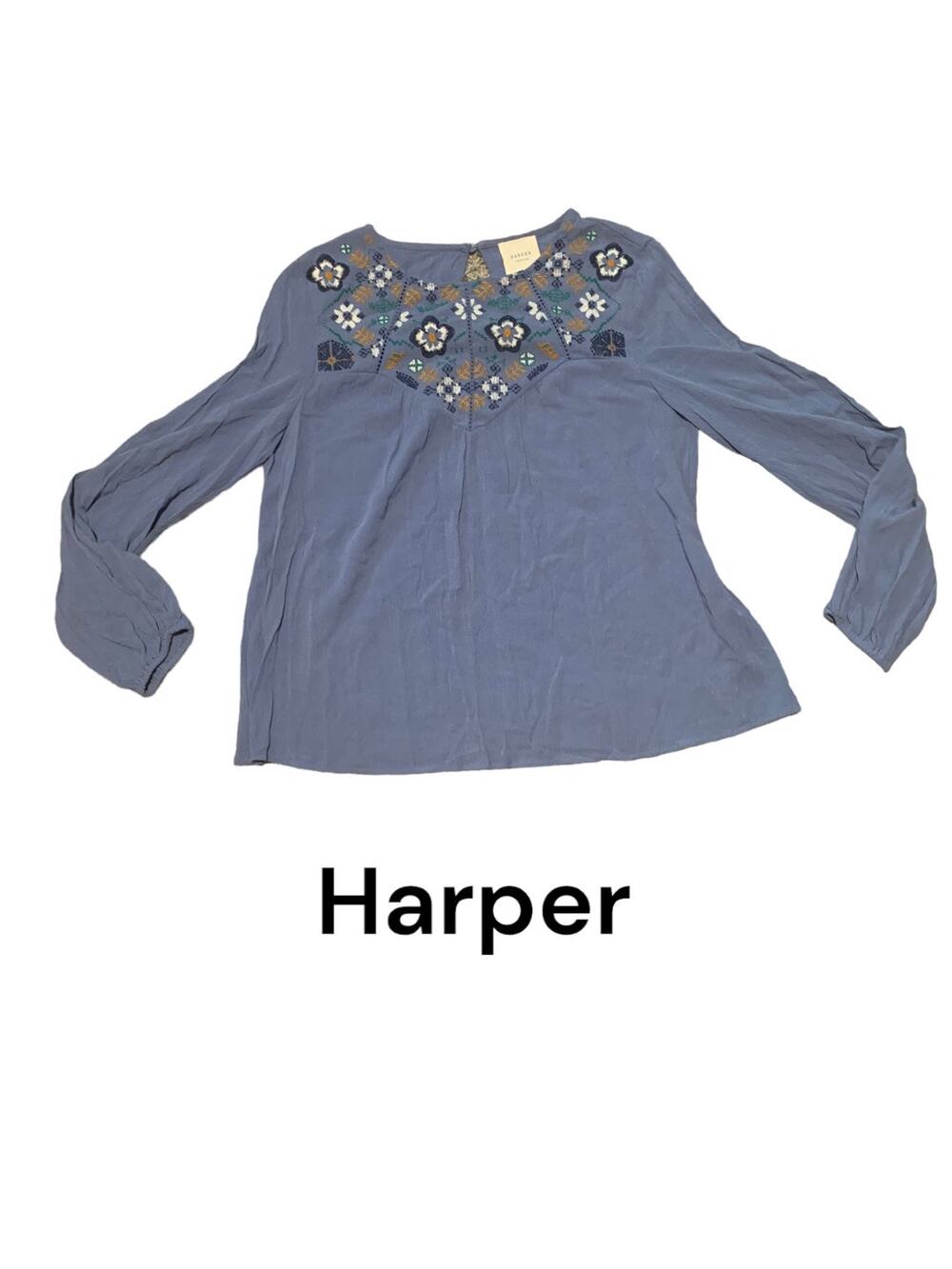 Harper heritage women's small long sleeve shirt floral embroidery